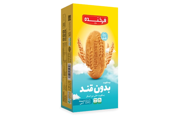 فرخنده بيسکويت خوشين ساده بدون قند8بسته ي 3عددي