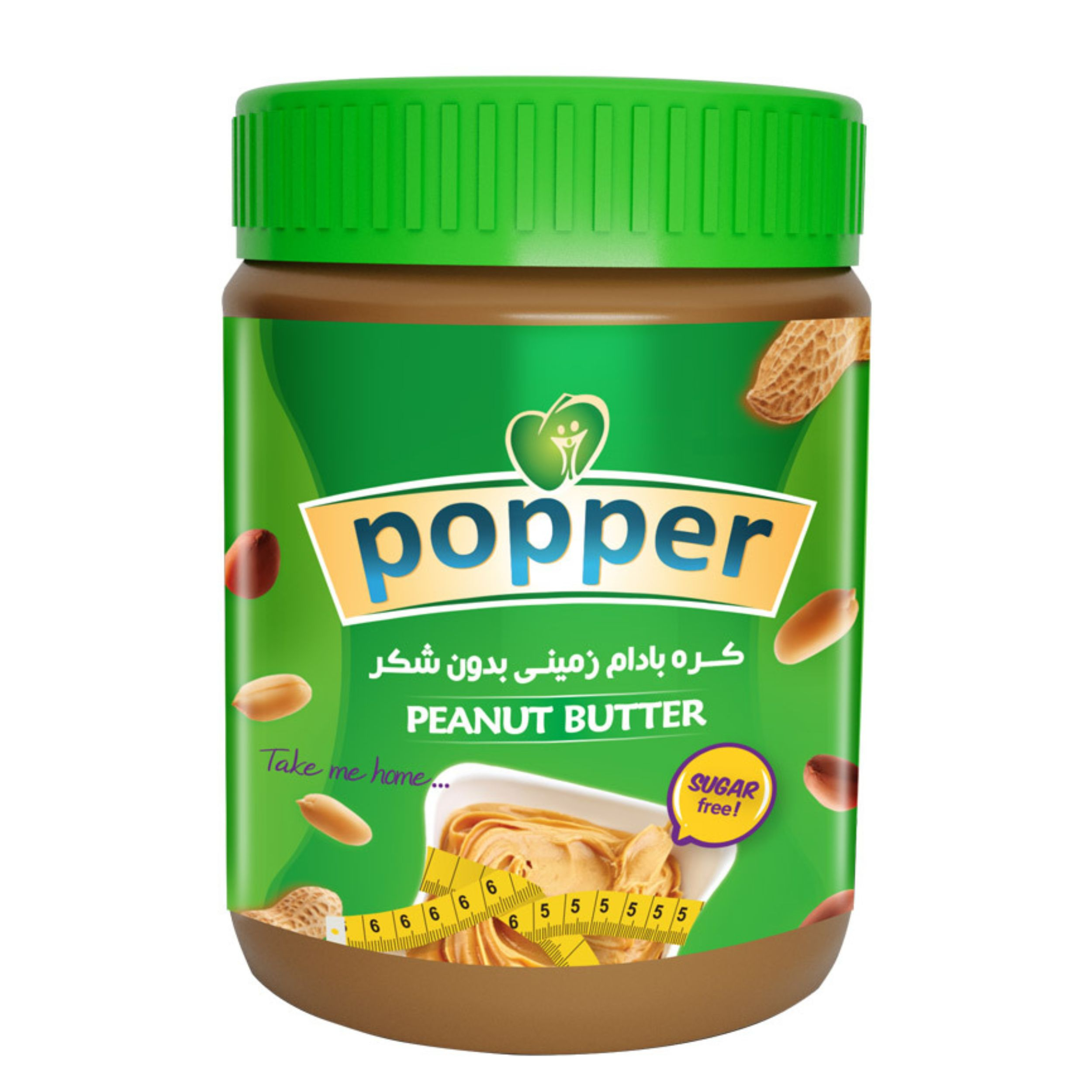 پوپر کره بادام زميني بدون شکر رژيمي 350گرم سبز